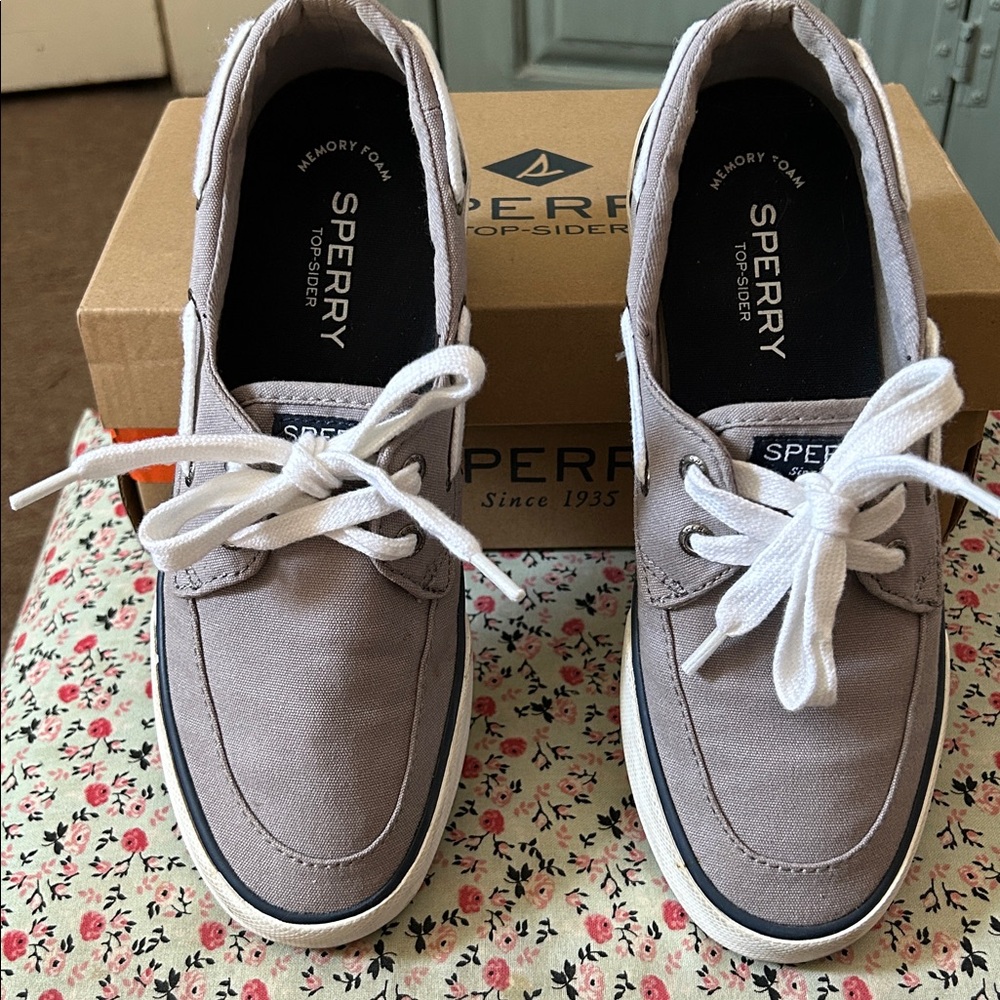 Sperry Light Gray Canvas Boat Shoes